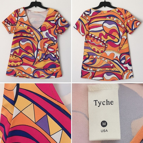 Tyche Mini Dress Sz M Vtg Stained Glass Colorful 60s USA Hipster Retro Mod Squad - Picture 1 of 8
